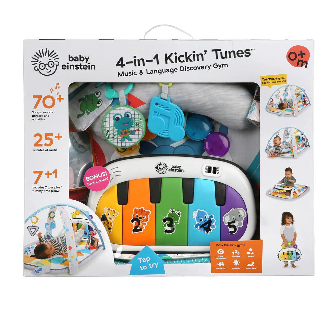 Baby Einstein Kickin' Tunes 4-in-1 Baby Activity Gym & Tummy Time Play Mat  with Piano, 0-36 Months, Multicolor 
